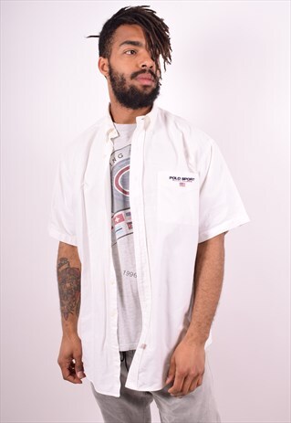 POLO RALPH LAUREN SPORT MENS VINTAGE SHIRT MEDIUM WHITE 90S