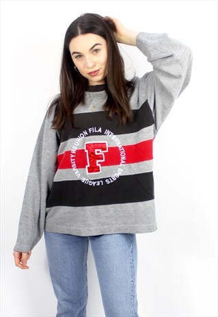 90'S RETRO GREY OVERSIZED EMBROIDERED SWEATSHIRT