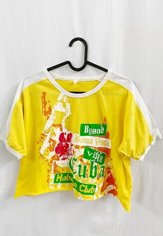 VINTAGE Y2K SLOGAN GRAPHIC REWORKED CROP TOP TEE T-SHIRT