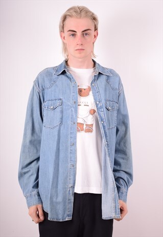 UNITED COLORS OF BENETTON MENS VINTAGE DENIM SHIRT LARGE 90S