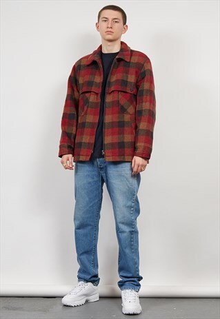 VINTAGE 80'S WRANGLER TARTAN CHECK WORKER LUMBERJACK JACKET