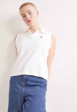 VINTAGE RALPH LAUREN BUTTON-UP SLEEVE-LESS PETITE POLO TOP