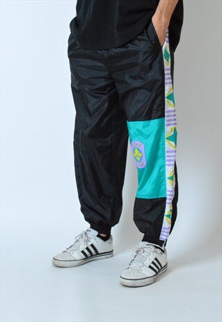 VINTAGE 80S BLACK COLOUR BLOCK SHELL PANTS