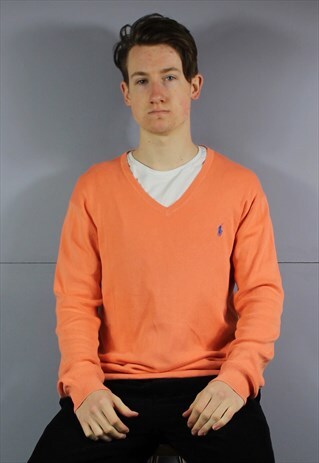 VINTAGE POLO RALPH LAUREN SWEATSHIRT IN PEACH PINK WITH EMBR