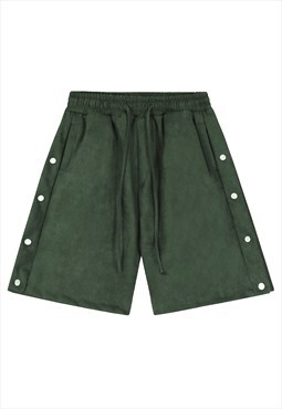 Velvet feel sports shorts side clip premium pants in green