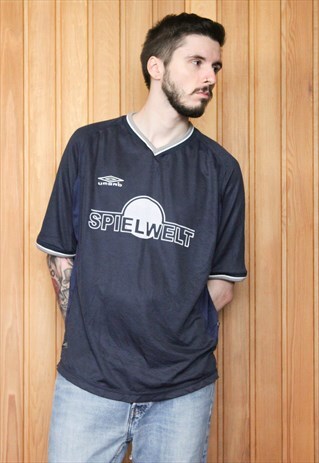 VINTAGE 1990S NAVY BLUE UMBRO FOOTBALL SHIRT