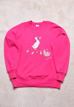 Women's Vintage 80s Pink Goose Print Sweater