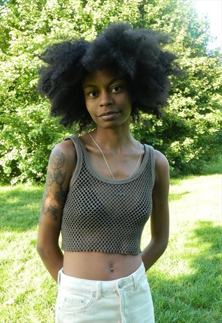 KHAKI MESH CROP TOP