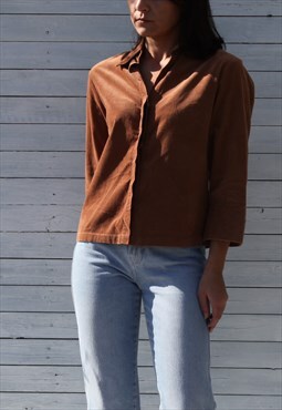 Vintage brown cotton corduroy button down collared shirt