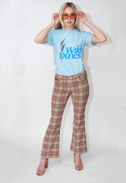 Plaid Flare Trousers (UK 12) vintage bootcut taupe slim fit