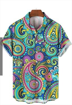 Swirly paisley trippy hippie style    print shirt