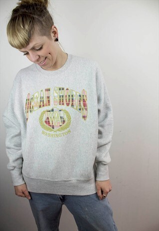 VINTAGE UNISEX OVERSIZED LEE GREY/TARTAN VARSITY SWEATSHIRT