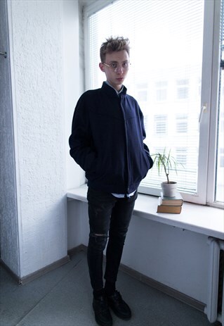 VINTAGE 70'S NAVY WOOL BOMBER JACKET
