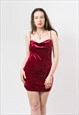 Vintage velvet mini slip dress in burgundy red party evening