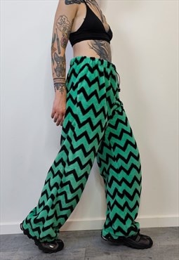 Zebra stripe joggers zigzag fleece pants handmade trouser