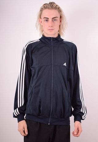 ADIDAS MENS VINTAGE TRACKSUIT TOP JACKET LARGE NAVY BLUE 90S