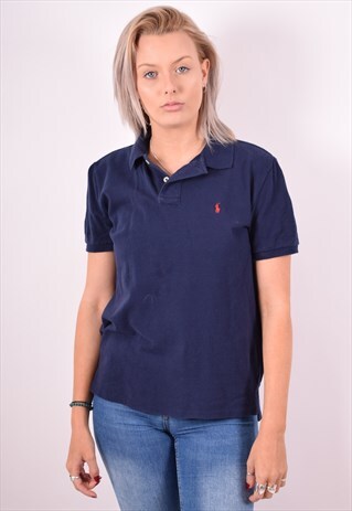 POLO RALPH LAUREN WOMENS VINTAGE POLO SHIRT LARGE NAVY BLUE