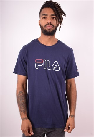 FILA MENS VINTAGE T-SHIRT TOP MEDIUM BLUE 90S