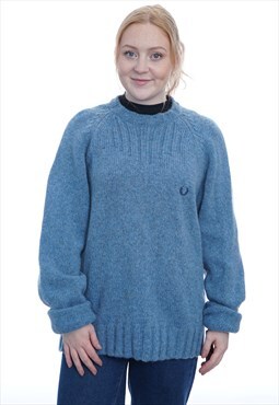 Vintage Fred Perry Blue Wool Jumper Womens