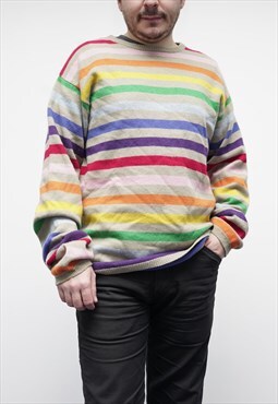 00's Vintage Jumper Multicoloured Rainbow Striped