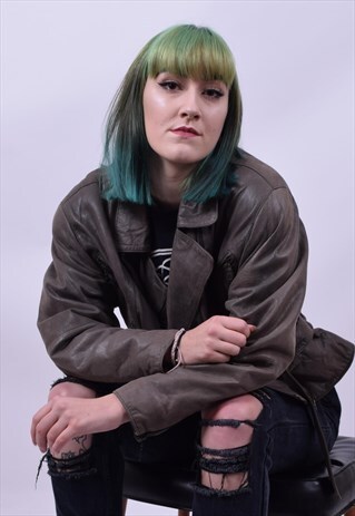 VINTAGE 80'S GREY SOFT LEATHER BIKER JACKET SIZE MEDIUM
