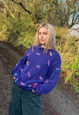 Vintage 90s Abstract Patterned Chunky Knit Grandad Jumper