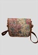 80'S FLORAL BROWN FABRIC VINTAGE SADDLE CROSS BODY BAG