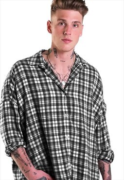 Essential Tartan Checked Washed Over Shirt - White/Black