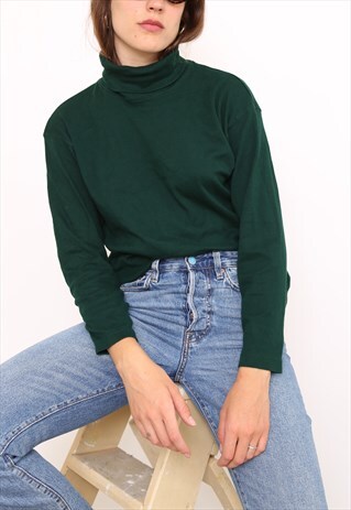VINTAGE 90S GREEN POLO HIGH TURTLE ROLL NECK TOP