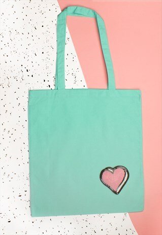 PASTEL SEQUIN APPLIQUE HEART TOTE