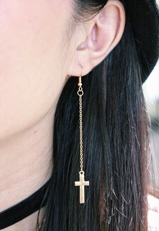 CROSS DROP EARRINGS - GOLD