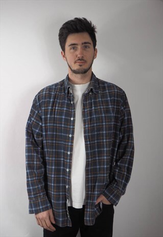 VINTAGE BLUE AND ORANGE CHECKED CORDUROY SHIRT