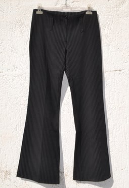 Deadstock 90s black/white striped wide leg flared trousers