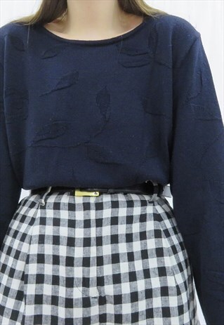 90S VINTAGE NAVY FLORAL EMBROIDERED JUMPER