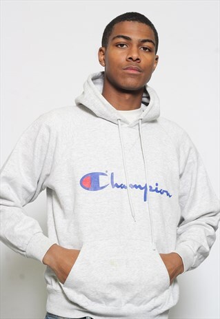 VINTAGE CHAMPION LOGO HOODIE GREY (RTRN)