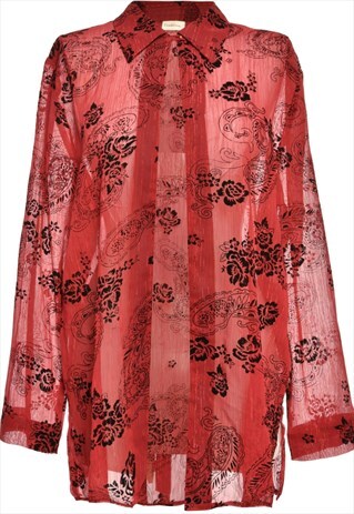 VINTAGE RED & BLACK SHEER PAISLEY TRADITIONS PRINTED TOP - M