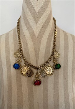 Vintage retro 1980s chunky charm statement necklace 