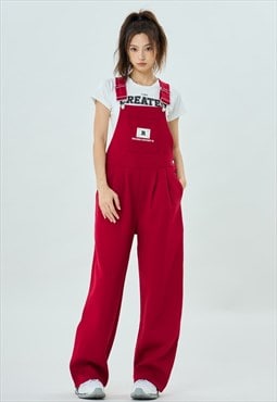 Red dungarees preppy overalls Kawaii jumpsuit