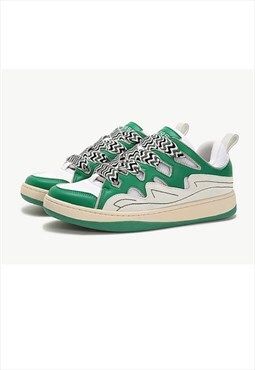 Retro classic sneakers flat sole wide laces shoes in green