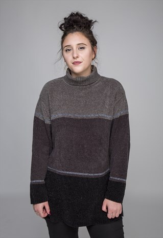 VINTAGE TRICOLOUR GLITTER ROLL NECK KNIT JUMPER