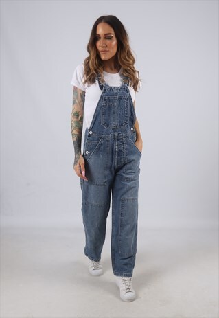 VINTAGE DENIM DUNGAREES WIDE TAPERED LEG UK 10 S (W5H)