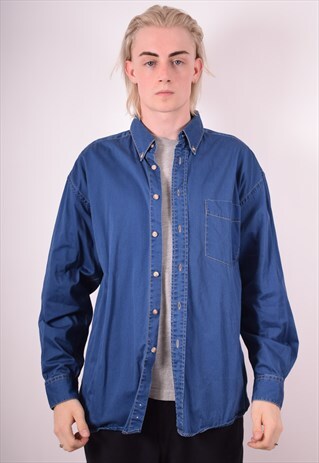 MENS VINTAGE DENIM SHIRT LARGE BLUE 90S