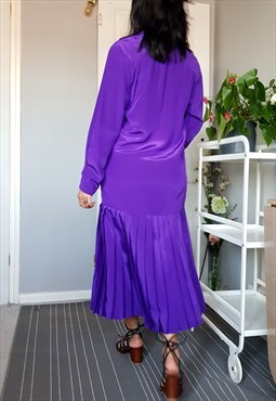 Vintage 90s purple utility shirt dress with pleats UK6-8