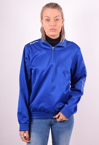LOTTO WOMENS VINTAGE SWEATSHIRT JUMPER MEDIUM BLUE 90S