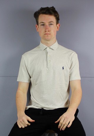 VINTAGE POLO RALPH LAUREN POLO SHIRT IN GREY WITH EMBROIDERE
