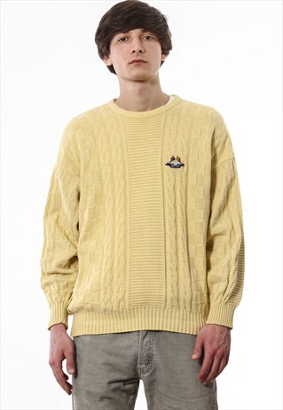 VINTAGE HUGO BOSS SWEATER 90S BEIGE CABLE KNITTED KNIT