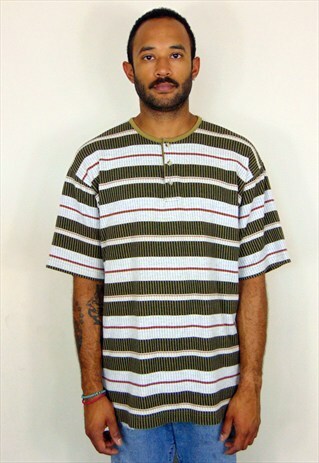 90S MINIMALIST SKATER CLASSIC RIBBED STRIPE HENLEY SHIRT XL