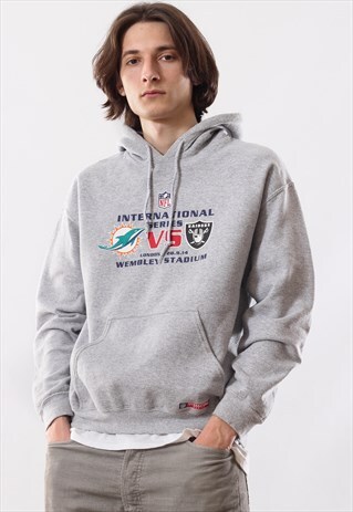 VINTAGE MEN NFL DOLPHINS VS RAIDERS BIG LOGO HOODIE PULLOVER