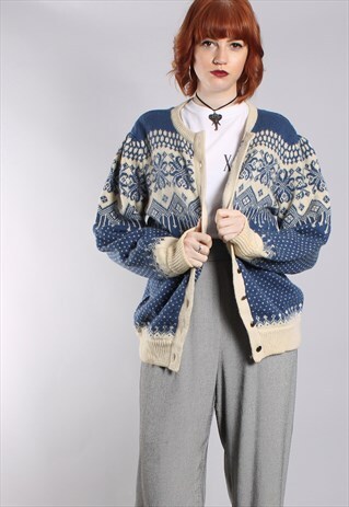 VINTAGE 80S NORDIC PATTERNED WOOL CARDIGAN