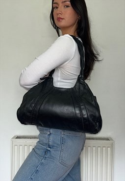 Black Leather Slouchy Vintage Shoulder Bag